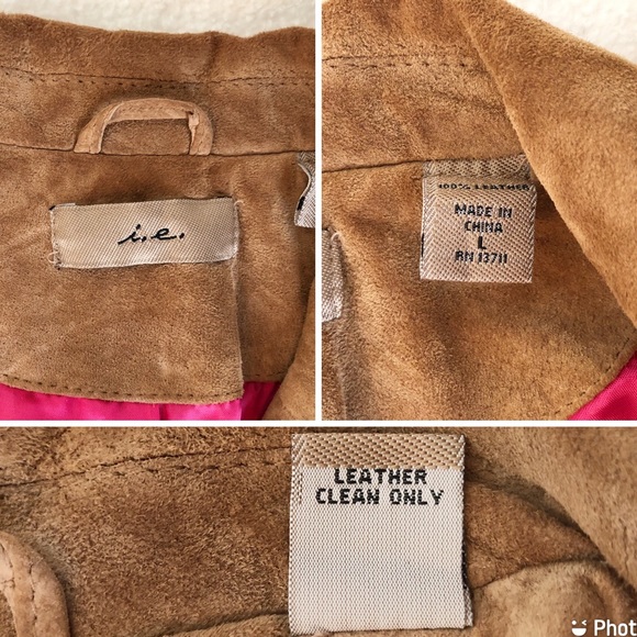 i.e. Women’s Genuine Leather Suede Tan Camel Blazer, size Large Button Front - Picture 16 of 16